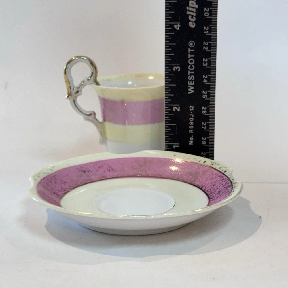 Vintage Ucagco Occupied Japan‎ Demitasse Espresso Cup Ornate Handle Pink & Gold